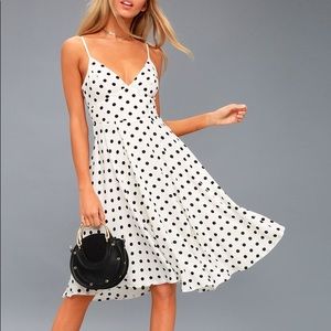 Lulus Favorite Spot White Polka Dot Midi Dress!